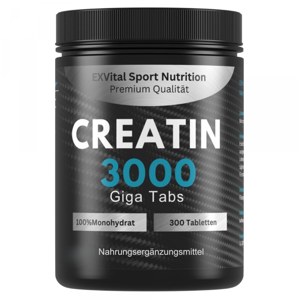 Creatin Monohydrat 3000 Giga Tabs von EXVital Sport Nutrition 300 Tabletten Kreatin