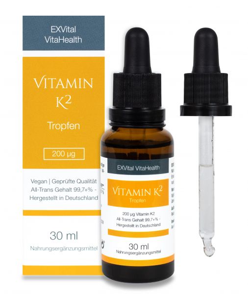 Vitamin K2 - Menaquinon MK-7 all-trans-Vitamin hochdosiert von EXVital VitaHealth, 30ml Tropfen