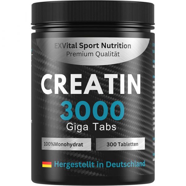 Creatin Monohydrat 3000 Giga Tabs von EXVital Sport Nutrition 300 Tabletten Kreatin