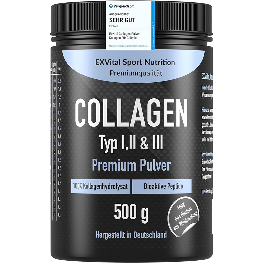 Collagen Pulver 500 Gramm, Bioaktives Kollagen | EXVital