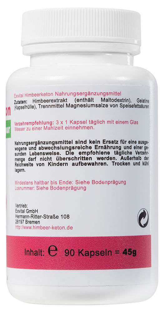 Hochdosiertes Himbeerketon in Premiumqualität, 90 Kapseln| EXVital