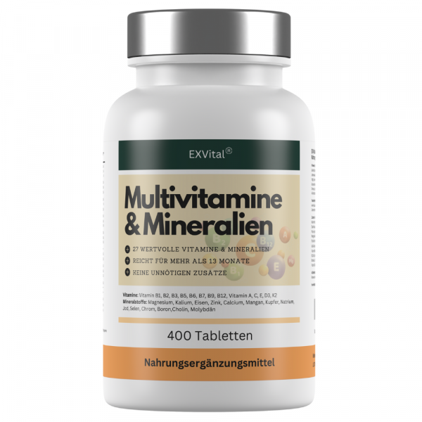 Multivitamin Tabletten, 27 Vitamine & Mineralien, 400 Stück von EXVital