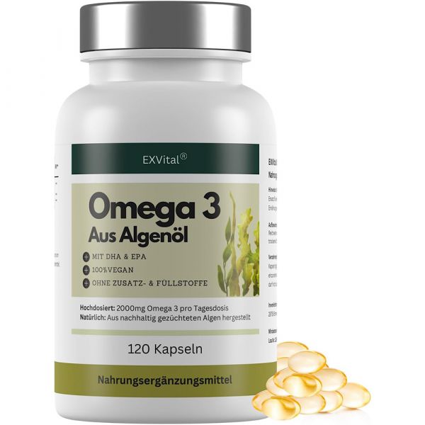 Omega 3 aus Algenöl, 120 Softgel Kapseln, 2000mg pro Tag von EXVital