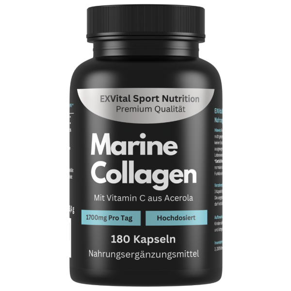 Marine Collagen Kapseln, 1700mg Meereskollagen pro Tag mit Vitamin C von EXVital